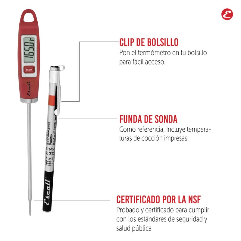 Escali DH1 Gourmet Digital Meat Thermometer with Extra Long Probe, NSF Certified, Red - Image 4